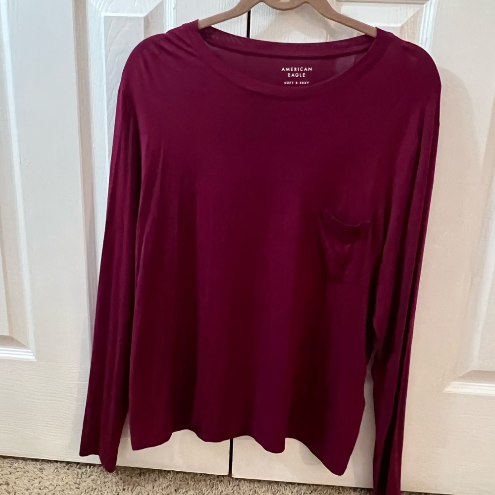 American Eagle Outfitters Deep Red Long Sleeve Tee